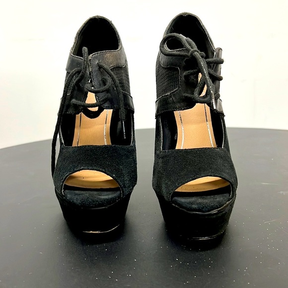 Colin Stuart lace up High Heels black leather suede women shoes size 5 - Picture 2 of 9